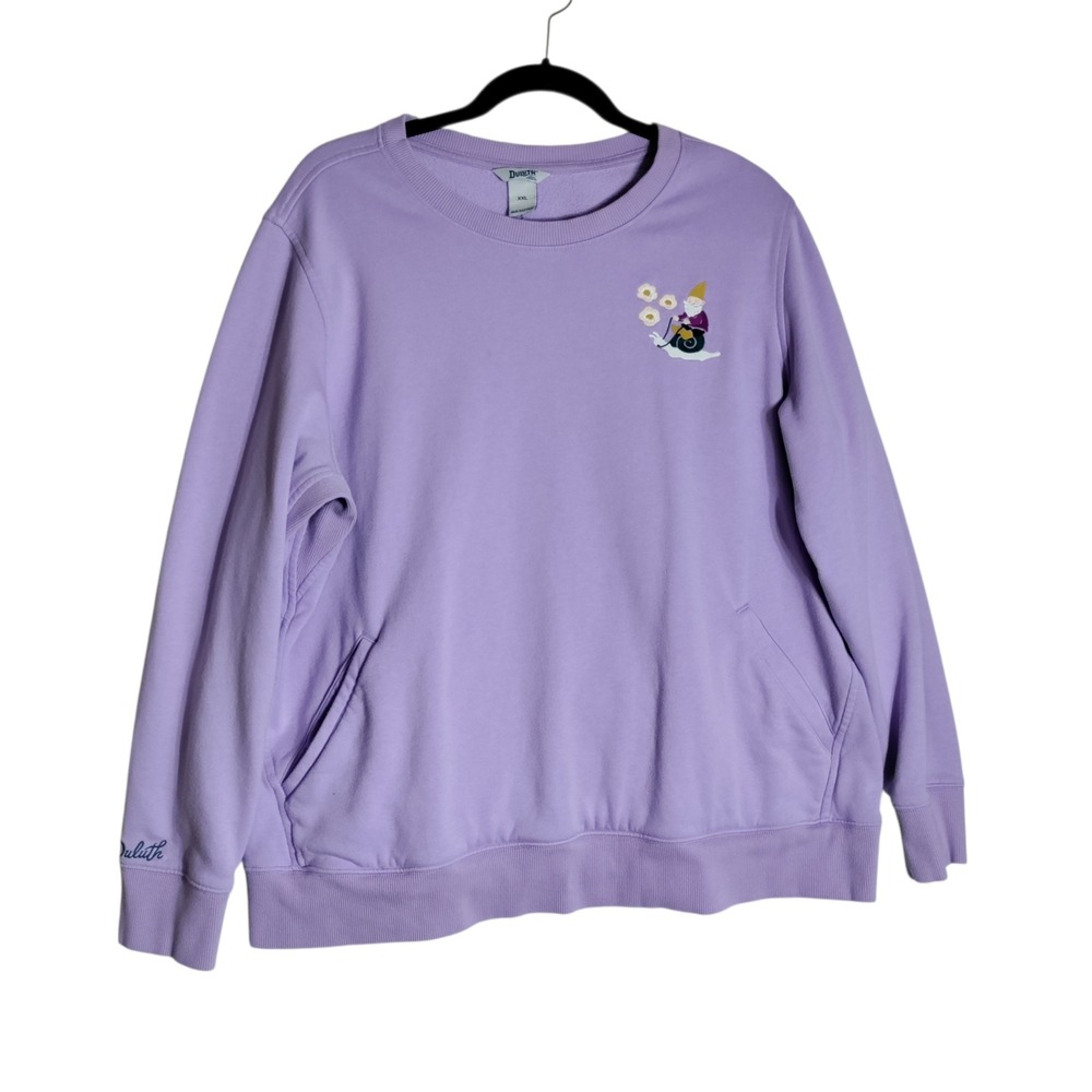 Duluth Trading Co Lavender Gnome Snail Sweatshirt Womens XXL Purple Pockets